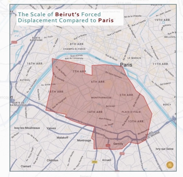 Scale of Beirut compared to Paris